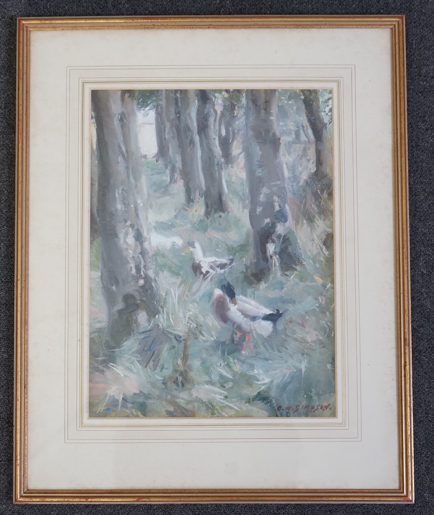 Charles Walter Simpson (English, 1885-1971), Ducks amongst trees, watercolour, 39 x 29cm